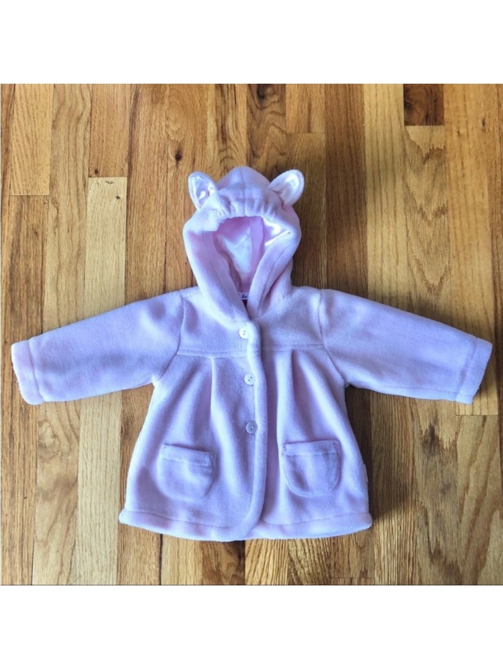 Le Top Baby Girls Coat Size 9 Months Hooded Long Sleeve 3-Button Pockets Pink